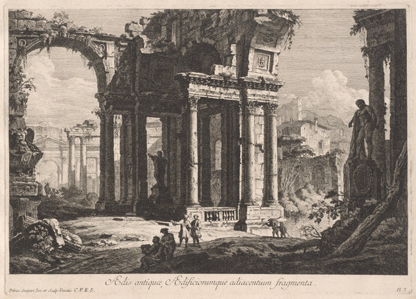 AEdis antiquae, AEdificiorumque adiacentium fragmenta by Pietro Gaspari (Italian, 1720 - 1785), 16X12"(A3)Poster Print