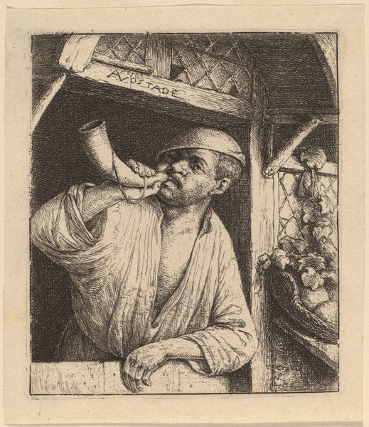 Baker Sounding His Horn by Adriaen van Ostade (Dutch, 1610 - 1685), 16X12"(A3)Poster Print