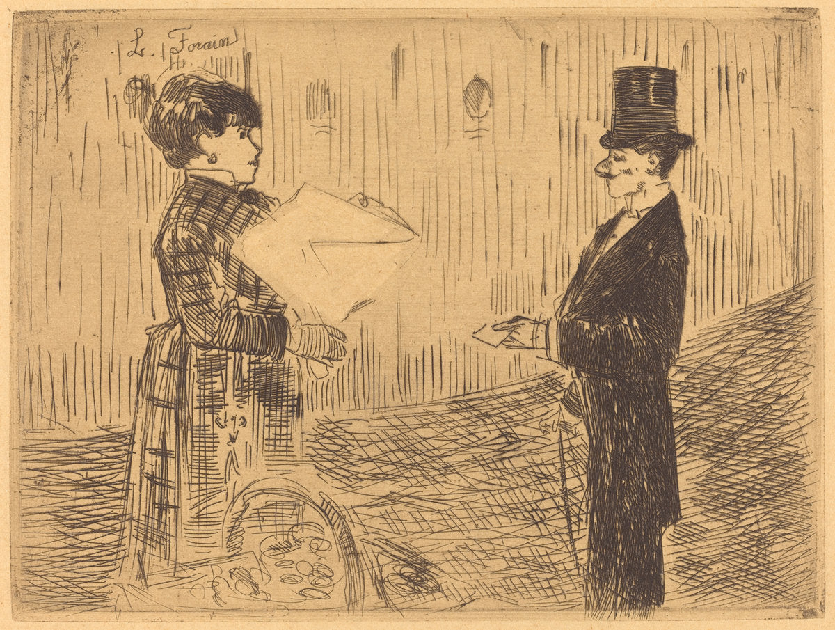 The Bouquet by Jean-Louis Forain (French, 1852 - 1931), 16X12"(A3)Poster Print