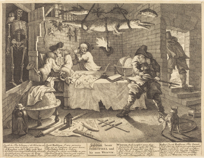 Hudibras beats Sidrophel and his man Whacum by William Hogarth (English, 1697 - 1764), 16X12