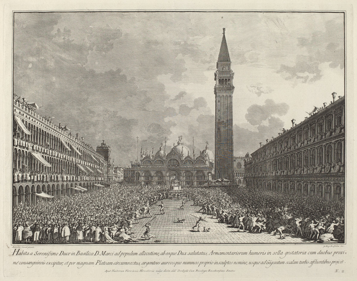 The Doge Carried around the Piazza San Marco by Giovanni Battista Brustolon after Canaletto (Italian, 1712 - 1796), 16X12"(A3)Poster Print