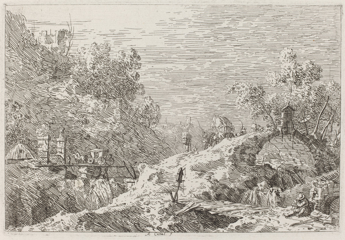 Mountain Landscape with Five Bridges [lower right] by Canaletto (Italian, 1697 - 1768), 16X12"(A3)Poster Print