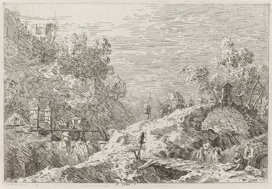 Mountain Landscape with Five Bridges [lower right] by Canaletto (Italian, 1697 - 1768), 16X12"(A3)Poster Print