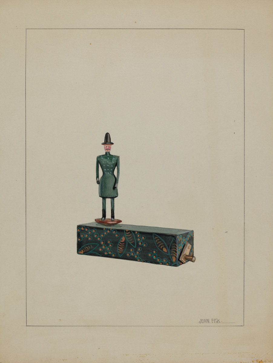 Toy - Man on Music Box by John Fisk (American, active c. 1935), 16X12"(A3)Poster Print