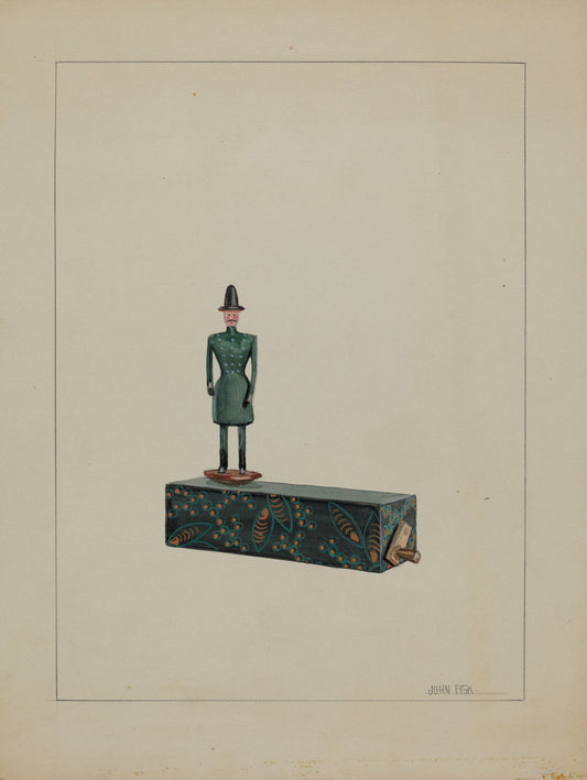 Toy - Man on Music Box by John Fisk (American, active c. 1935), 16X12"(A3)Poster Print