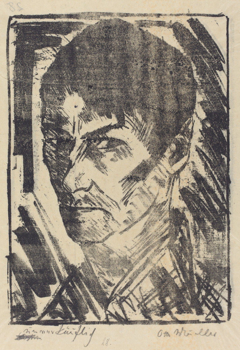 Self-Portrait Facing Left (Selbstbildnis nachlinks) by Otto Müller (German, 1874 - 1930), 16X12"(A3)Poster Print