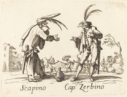 etching by after Jacques Callot (Scapino and Cap. Zerbino), 16X12"(A3)Poster Print