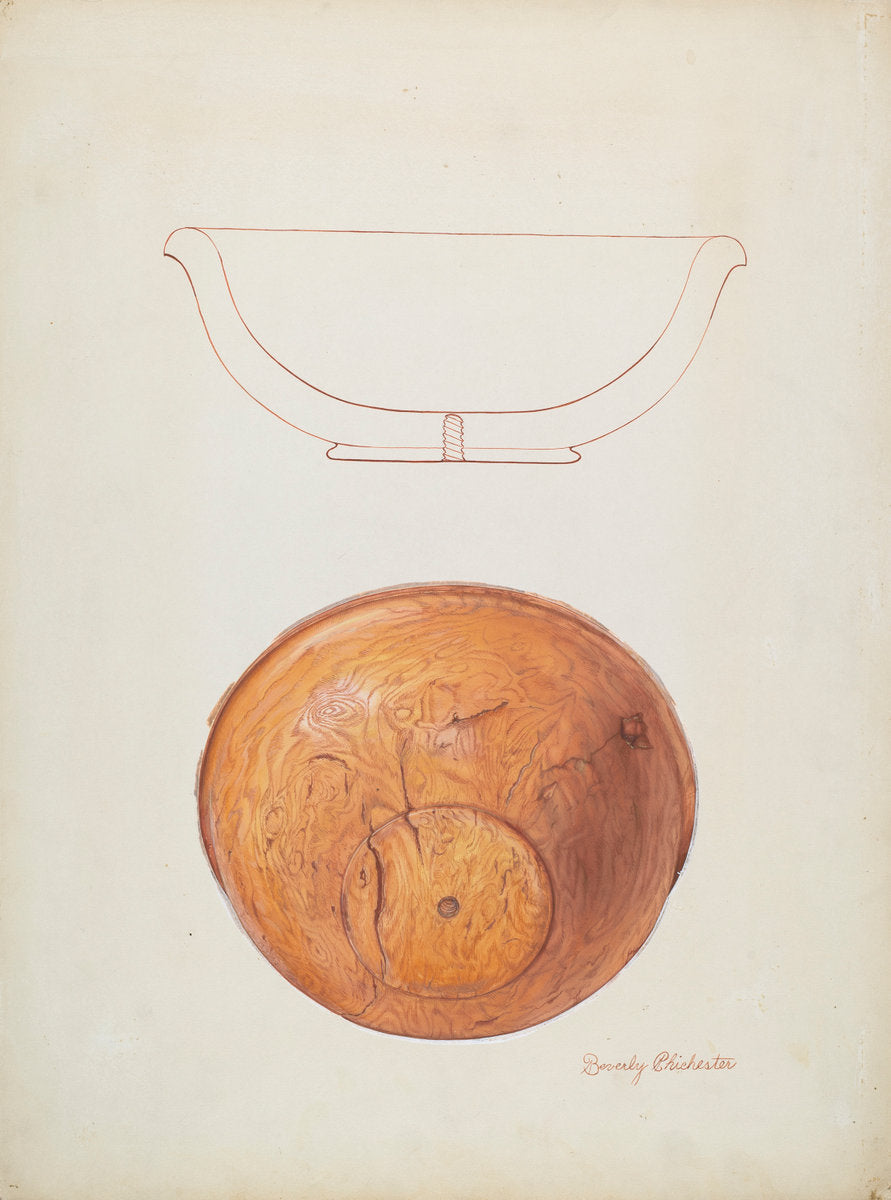 Walnut Burl Bowl by Beverly Chichester (American, active c. 1935), 16X12"(A3)Poster Print