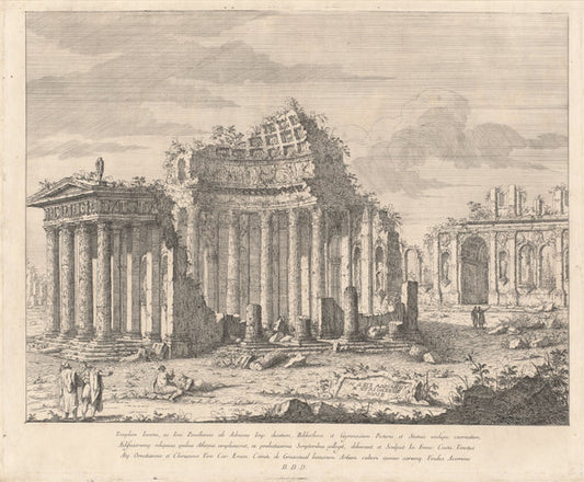 Templum Iunoni, ac Iovi Pavellennio (The Temple of Juno and Jupiter) by Giovanni Francesco Costa (Venetian, 1711 - 1773), 16X12"(A3)Poster Print