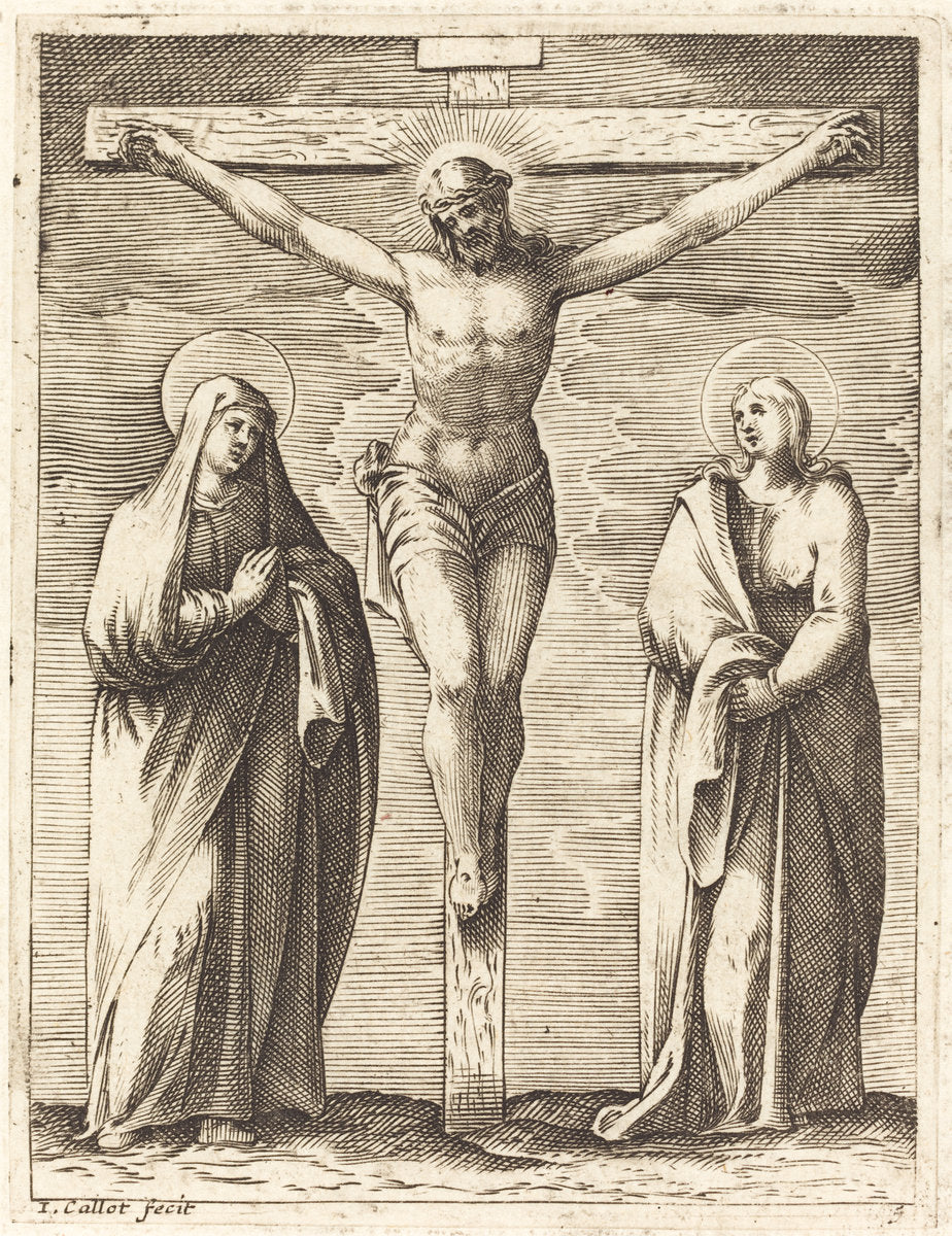 Virgin and Saint John at the Foot of the Cross by Jacques Callot (French, 1592 - 1635), 16X12"(A3)Poster Print