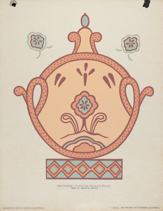 1935/1942 by American 20th Century (Mission La Purisima Concepcion Wall Painting from the portfolio "Decorative Art of Spanish California"), 16X12"(A3)Poster Print