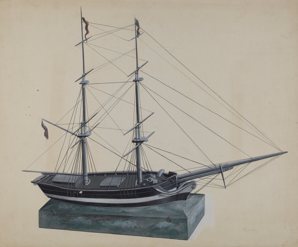 Model Brig by William Kerby (American, active c. 1935), 16X12"(A3)Poster Print