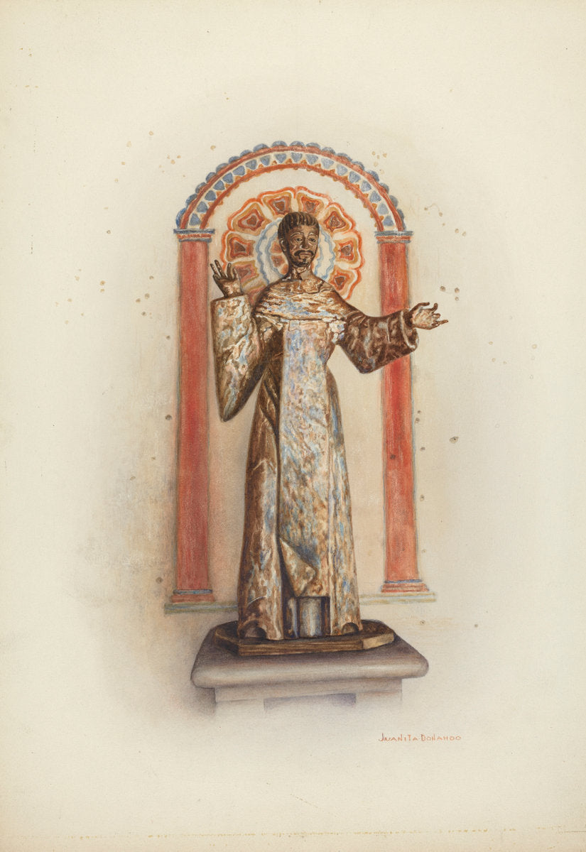 Statue of Santo (probably St. Dominic) by Juanita Donahoo (American, active c. 1935), 16X12"(A3)Poster Print