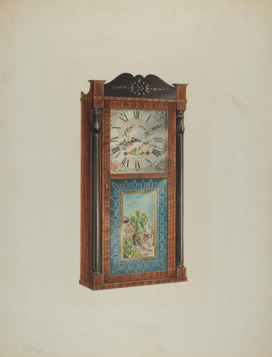 Shelf Clock by Lawrence Phillips (American, active c. 1935), 16X12"(A3)Poster Print