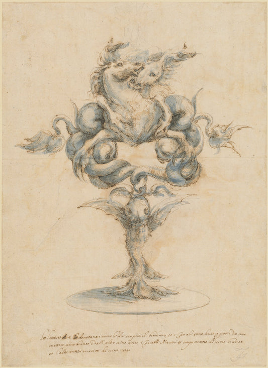A Wine Decanter with Two Fighting Sea Horses by Master of the Medici Banquet Decanters (Italian, active 1650 - 1670), 16X12"(A3)Poster Print