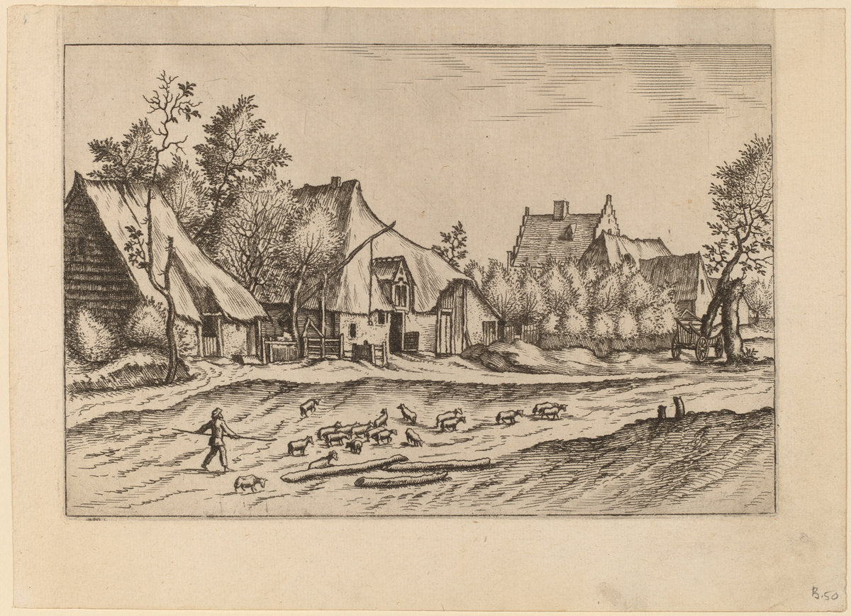 Farms in a Village by Johannes van Doetechum, the Elder and Lucas van Doetechum after Master of the Small Landscapes (Dutch, active 1554/1572; died before 1589), 16X12"(A3)Poster Print