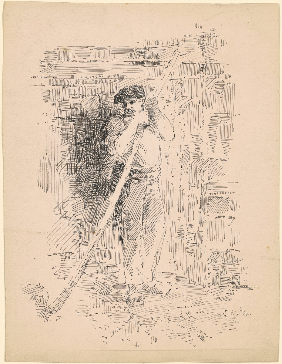 Peasant by attributed to Edward Moran (American, 1829 - 1901), 16X12"(A3)Poster Print