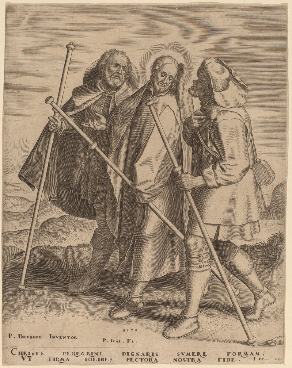 Christ and His Disciples on the Way to Emmaus by Philip Galle after Pieter Bruegel the Elder (Flemish, 1537 - 1612), 16X12"(A3)Poster Print
