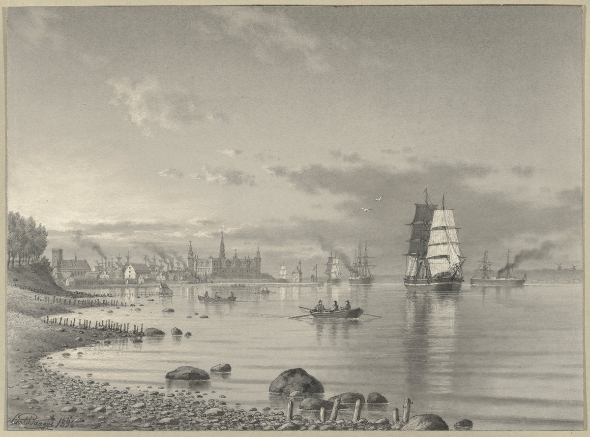 Shipping on the Oresund with Helsingor and Kronborg Castle in the Distance by Carl Emil Baagöe (Danish, 1829 - 1902), 16X12"(A3)Poster Print