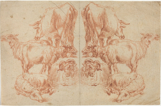 Four Sheep and a Cow by Nicolaes Pietersz Berchem (Dutch, 1620 - 1683), 16X12"(A3)Poster Print