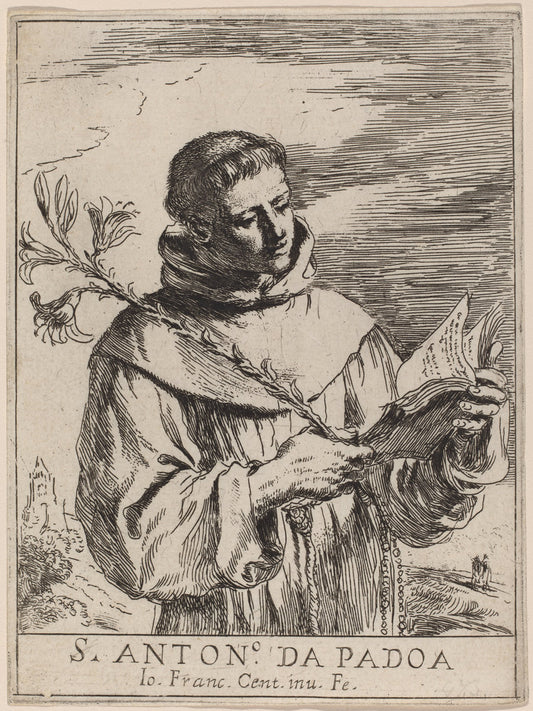 Saint Anthony of Padua by Giovanni Francesco Barbieri, called Guercino (Italian, 1591 - 1666), 16X12"(A3)Poster Print