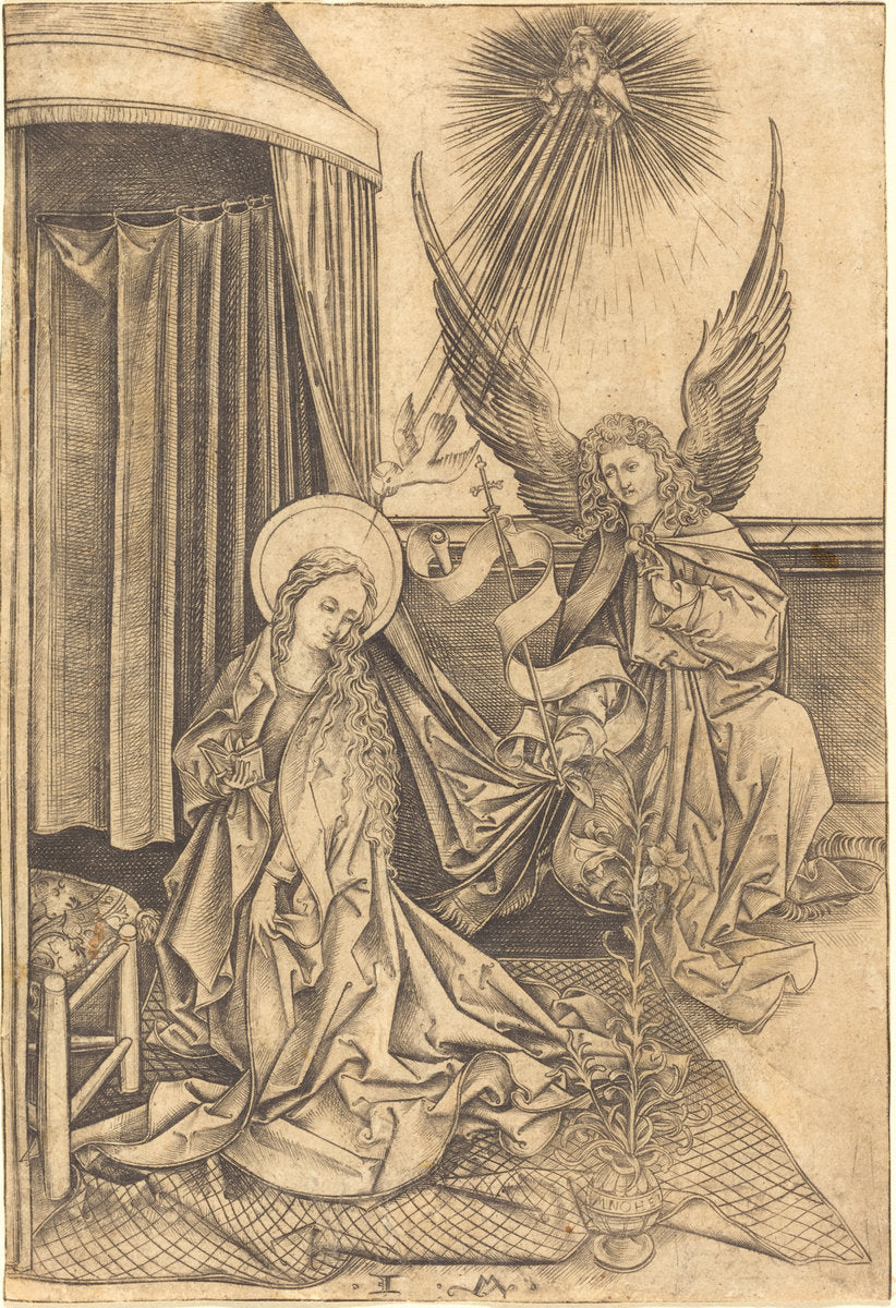 The Annunciation by Israhel van Meckenem after Martin Schongauer (German, c. 1445 - 1503), 16X12"(A3)Poster Print