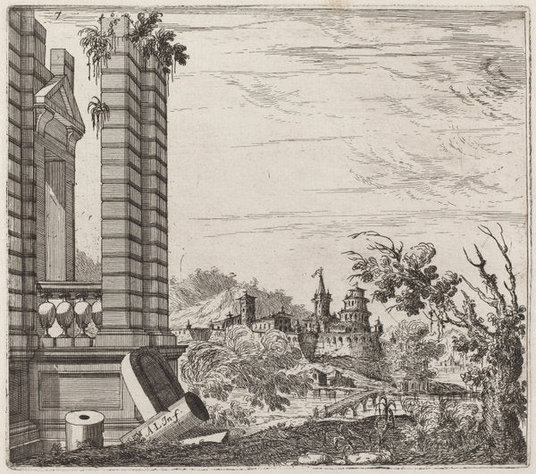 Fantastic River Landscape with Ruins and a Castle by Giuseppe Antonio Landi (Italian, 1713 - 1791), 16X12"(A3)Poster Print