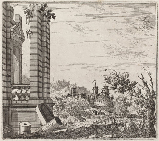 Fantastic River Landscape with Ruins and a Castle by Giuseppe Antonio Landi (Italian, 1713 - 1791), 16X12"(A3)Poster Print