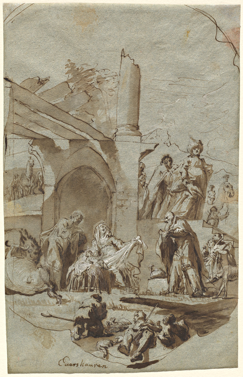 The Adoration of the Magi by Georg Anton Urlaub (German, 1713 - 1759), 16X12"(A3)Poster Print