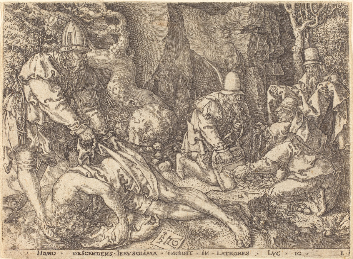 Traveler among Thieves by Heinrich Aldegrever (German, 1502 - 1555/1561), 16X12"(A3)Poster Print