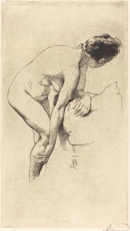 Nude Holding Her Leg (Femme nue se tenant la jambe) by Albert Besnard (French, 1849 - 1934), 16X12"(A3)Poster Print