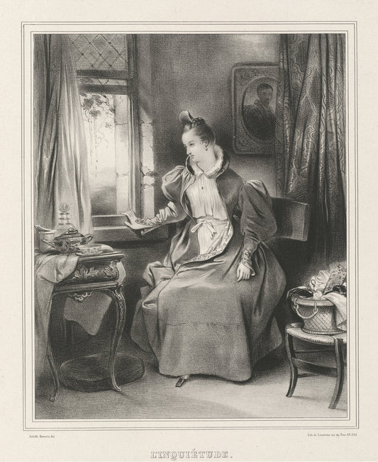 L'Inquietude by Achille Devéria (French, 1800 - 1857), 16X12"(A3)Poster Print
