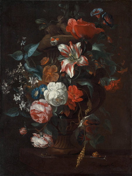 Flowers in a Vase by Philip van Kouwenbergh (Dutch, 1671 - 1729), 16X12"(A3)Poster Print