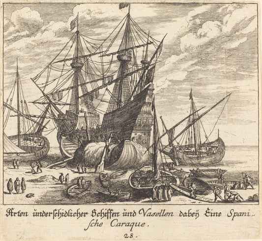 Ships by Melchior Küsel after Johann Wilhelm Baur (German, 1626 - 1683), 16X12"(A3)Poster Print