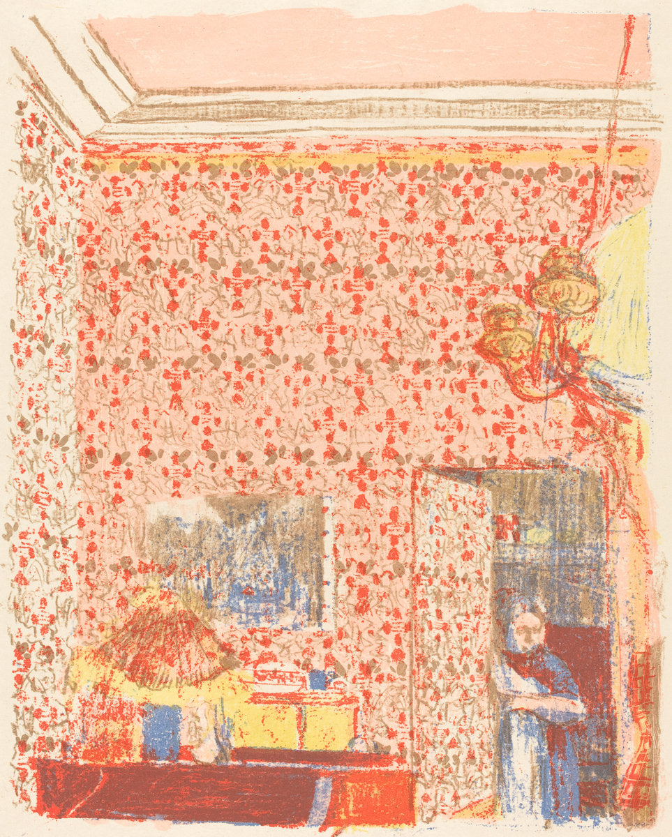Interior with Pink Wallpaper I (Interieur aux tentures roses I) by Edouard Vuillard (French, 1867 - 1939), 16X12"(A3)Poster Print