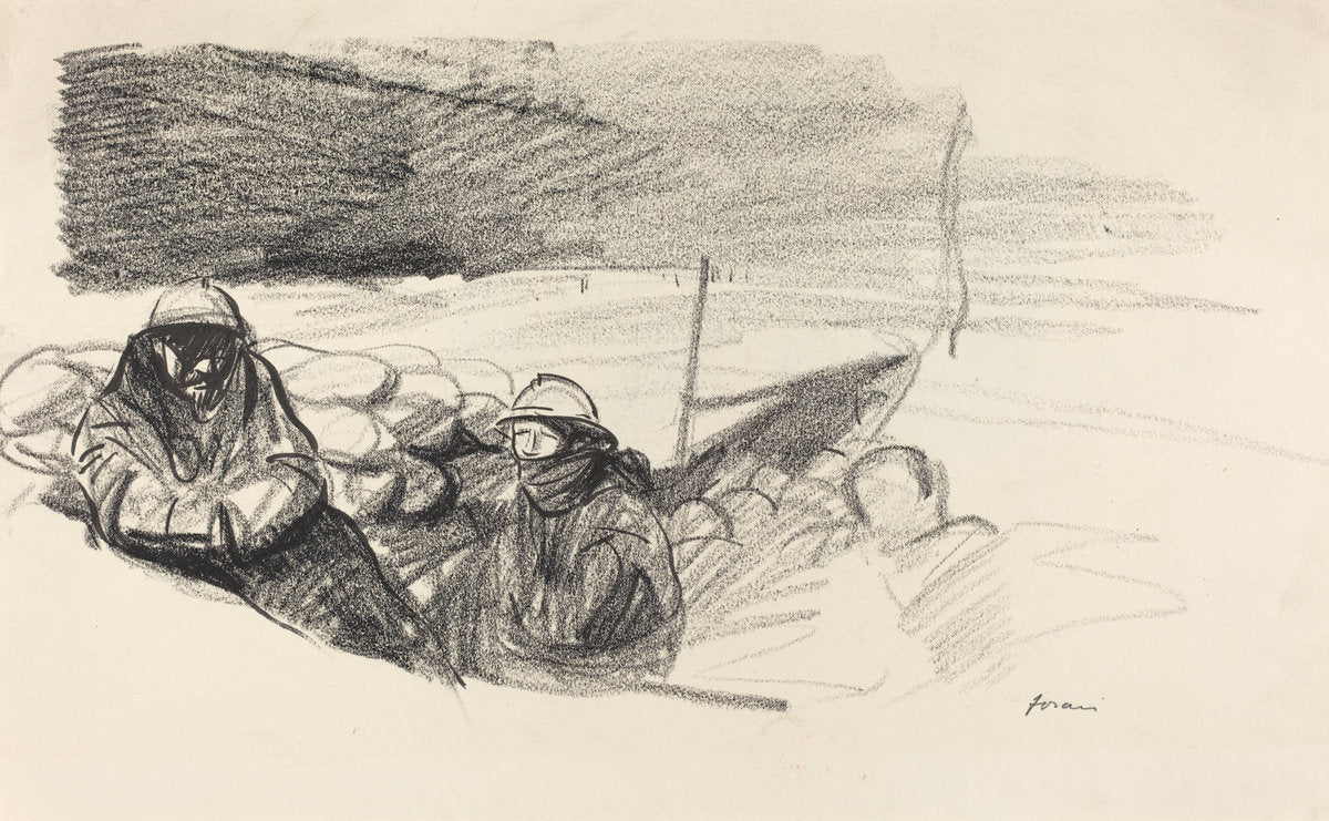 Two Soldiers in a Trench by Jean-Louis Forain (French, 1852 - 1931), 16X12"(A3)Poster Print