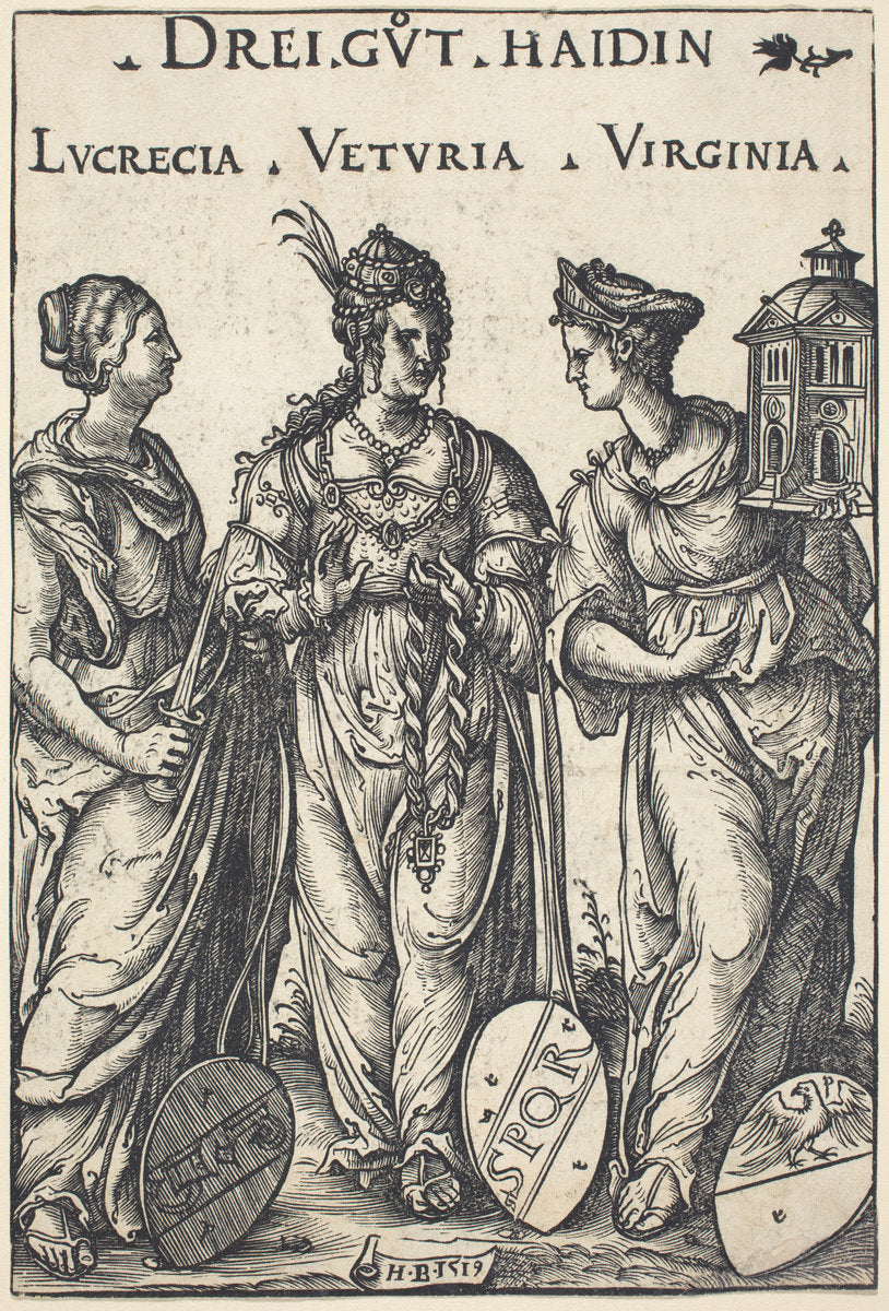 Lucretia, Veturia and Virginia by Hans Burgkmair I (German, 1473 - 1531), 16X12"(A3)Poster Print