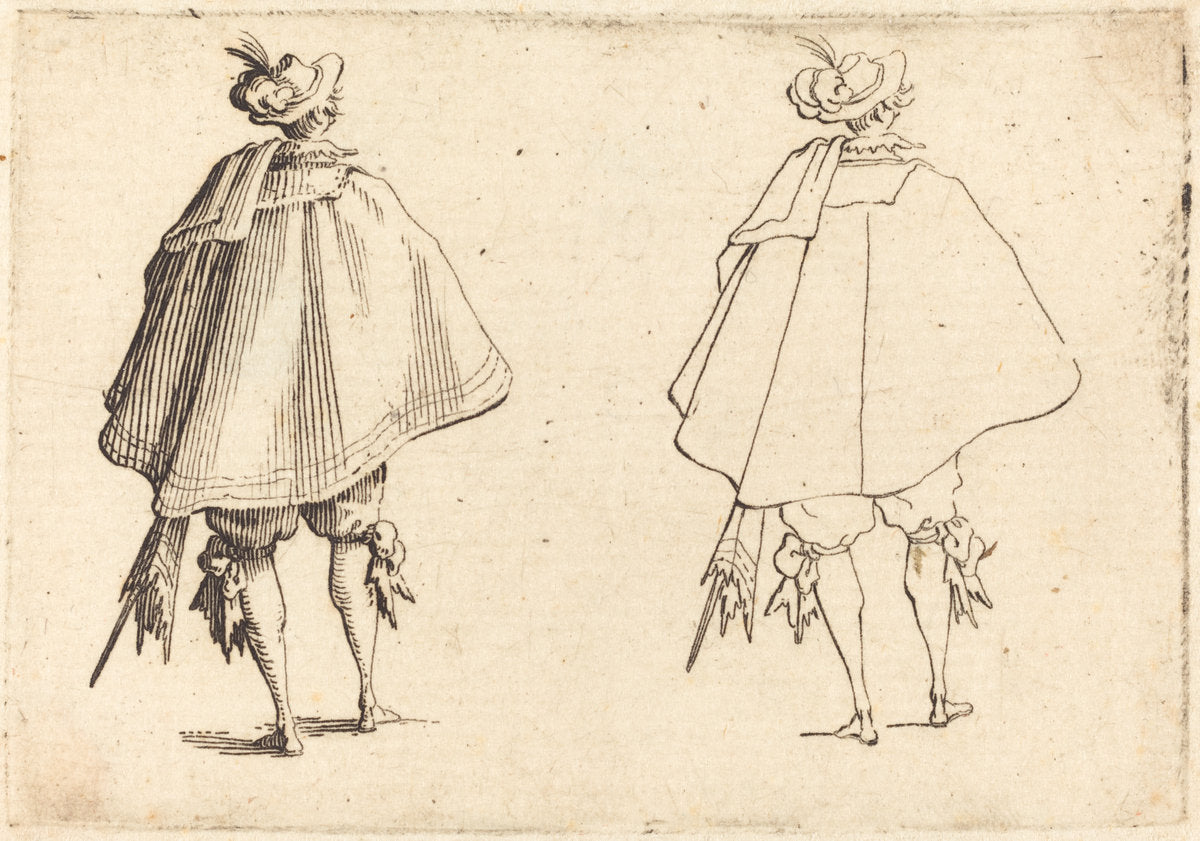 Gentleman in Large Mantle, Seen from Behind by Jacques Callot (French, 1592 - 1635), 16X12"(A3)Poster Print
