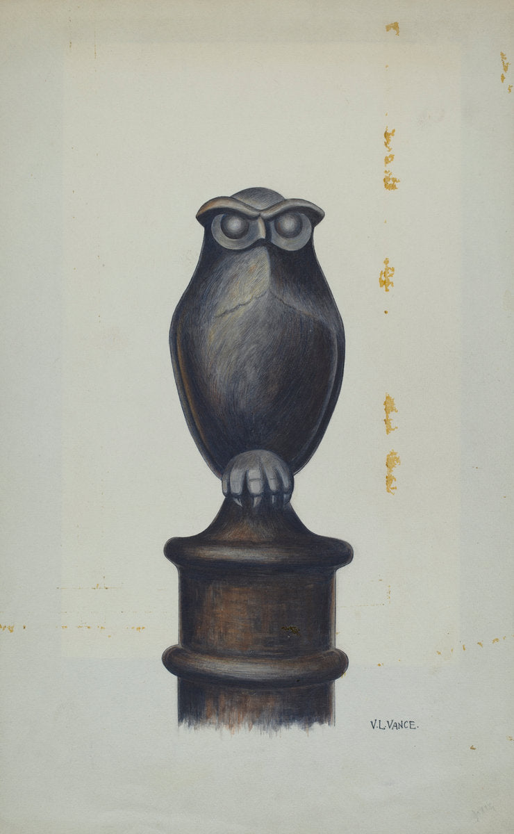 Cast Iron Owl Hitching Post by V.L. Vance (American, active c. 1935), 16X12"(A3)Poster Print