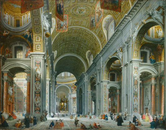 Interior of Saint Peter's, Rome by Giovanni Paolo Panini (Roman, 1691 - 1765), 16X12"(A3)Poster Print