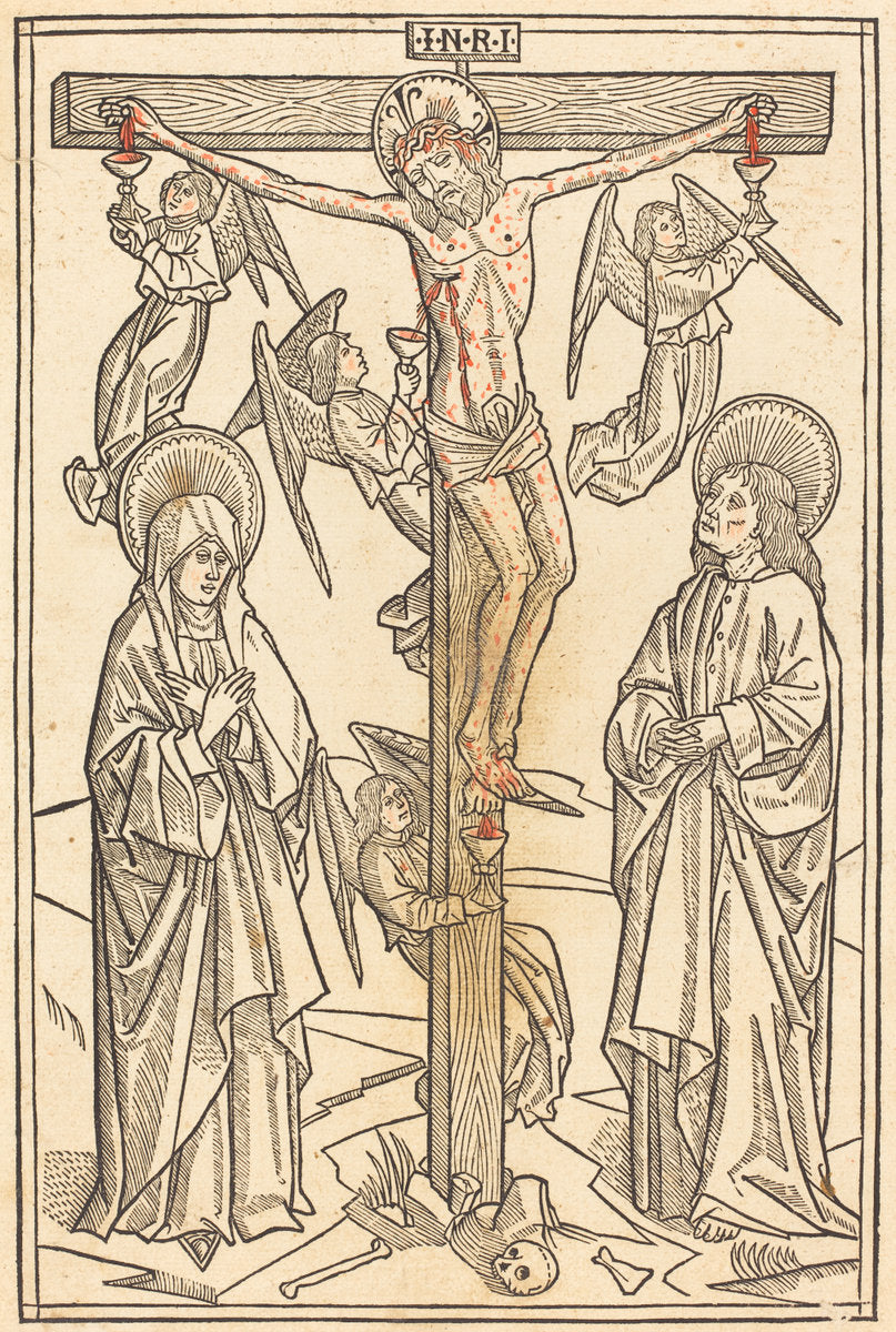 1481 by German 15th Century (Christ on the Cross with Angels), 16X12"(A3)Poster Print