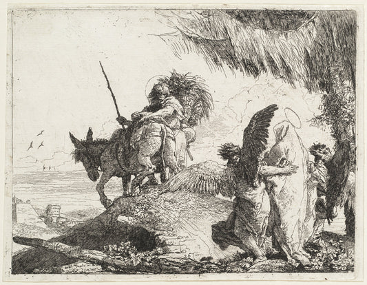 The Flight, with Madonna at Right Supported by Angels by Giovanni Domenico Tiepolo (Venetian, 1727 - 1804), 16X12"(A3)Poster Print