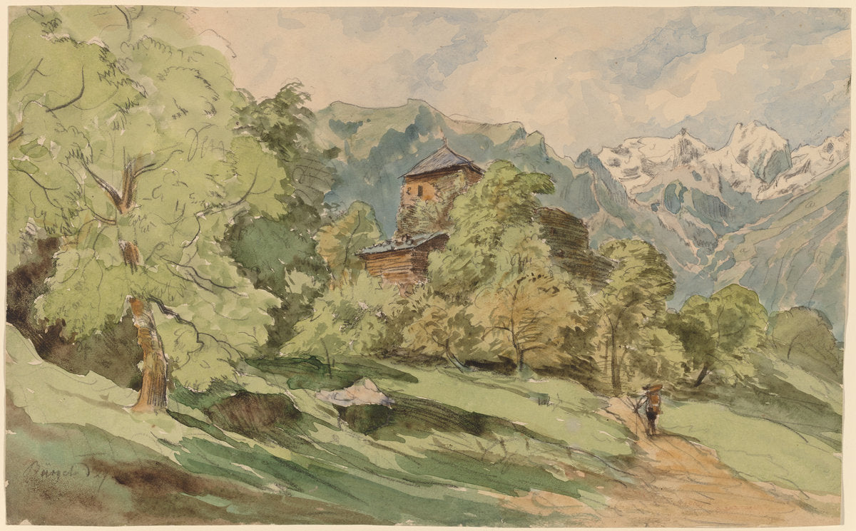 The Castle of Bürglen with the Alps Beyond by Carl Wagner (German, 1796 - 1867), 16X12"(A3)Poster Print