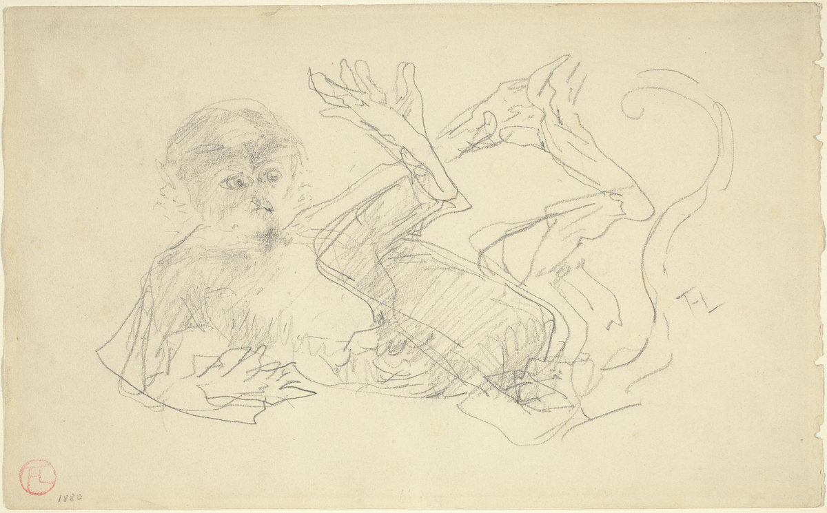 A Monkey Playing on His Back by Henri de Toulouse-Lautrec (French, 1864 - 1901), 16X12"(A3)Poster Print