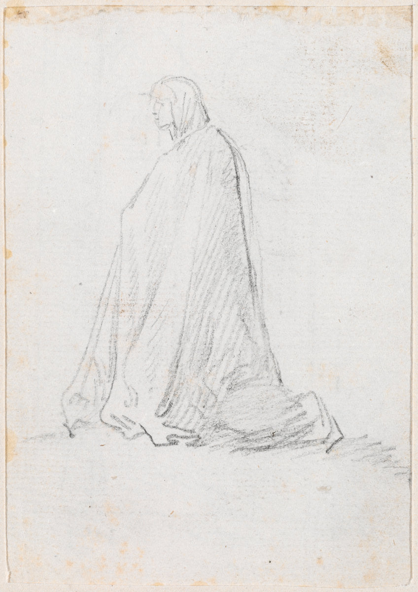 Kneeling Figure in a Hooded Robe [verso] by Hubert Robert (French, 1733 - 1808), 16X12"(A3)Poster Print
