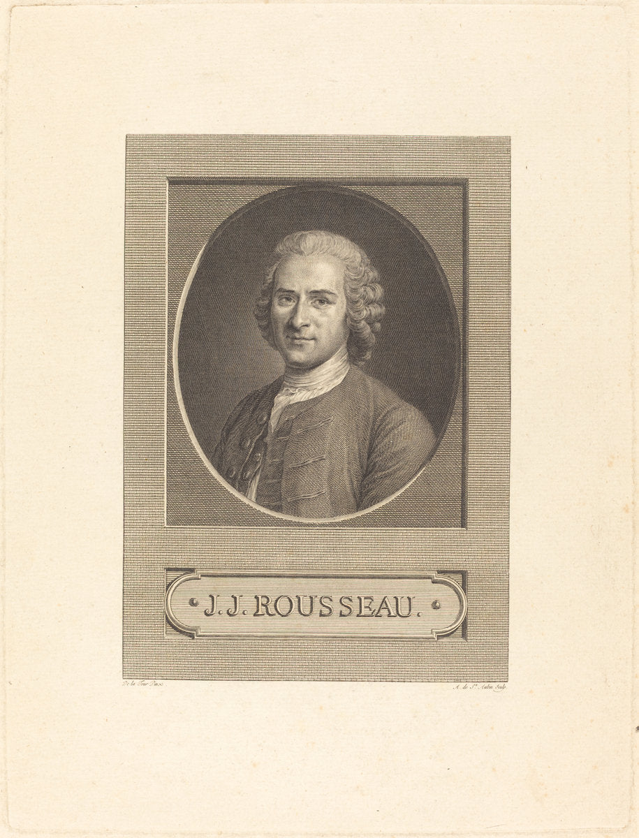 Frontispiece: J.J. Rousseau by Augustin de Saint-Aubin after Maurice-Quentin de La Tour (French, 1736 - 1807), 16X12"(A3)Poster Print