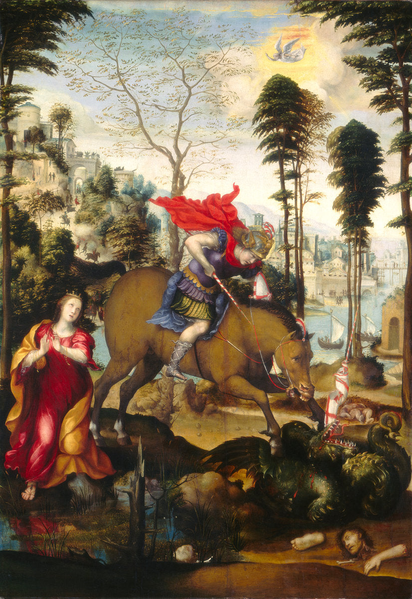 Saint George and the Dragon by Sodoma (Italian, 1477 - 1549), 16X12"(A3)Poster Print