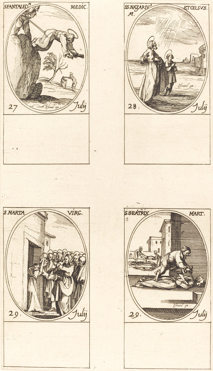 St. Pantaleon; Sts. Nazarius and Celsus; St. Martha; St. Beatrice by Jacques Callot (French, 1592 - 1635), 16X12"(A3)Poster Print