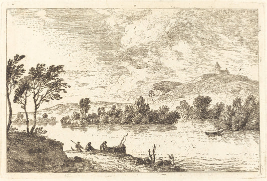 River Landscape with Figures and a Boat at Water's Edge by Nicolas Pérignon (French, 1727 - 1782), 16X12"(A3)Poster Print