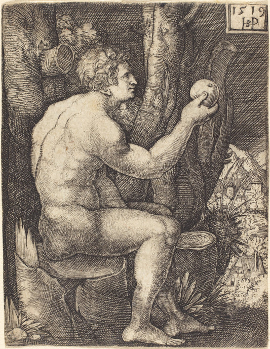 Adam Seated by Sebald Beham (German, 1500 - 1550), 16X12"(A3)Poster Print
